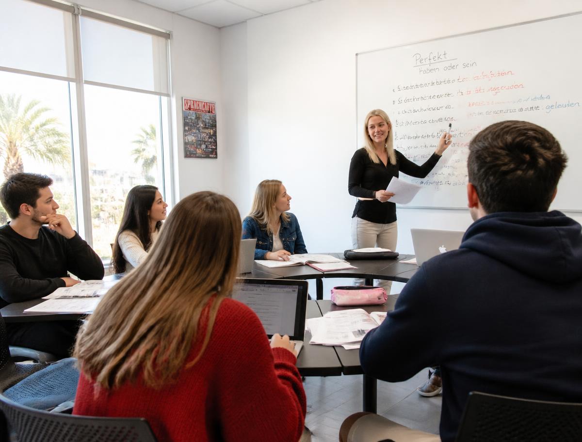 Turma internacional em sala de aula na CEL San Diego