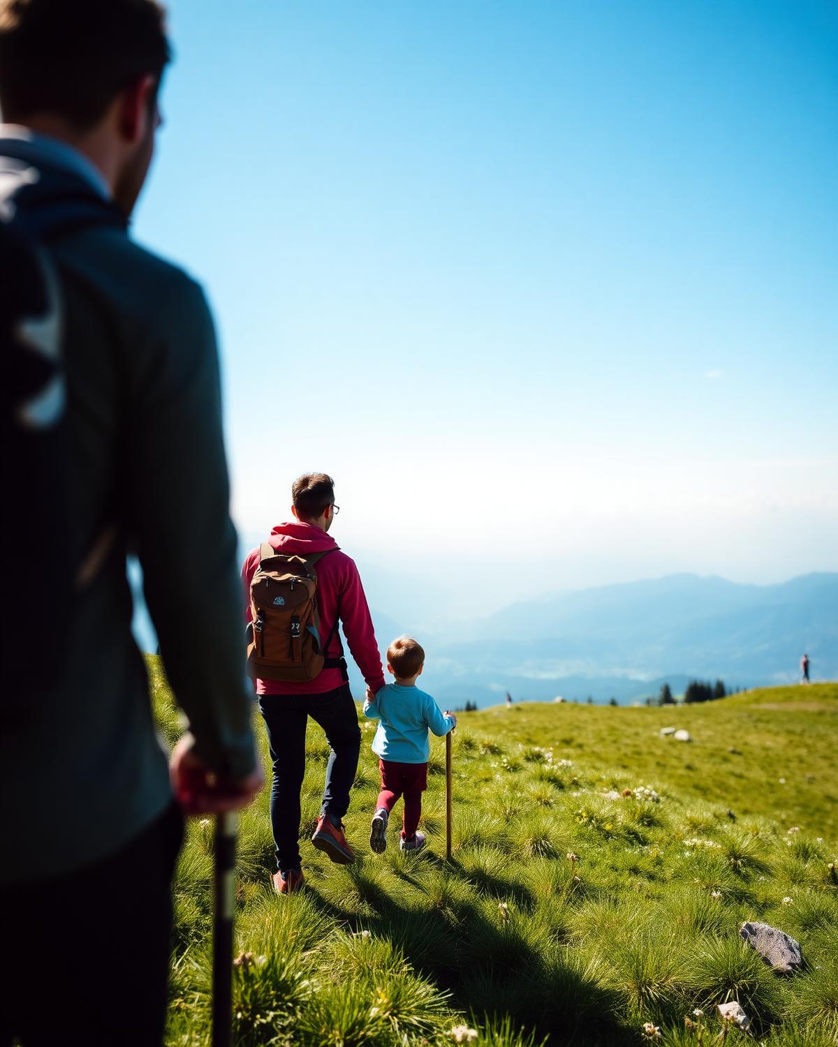 Pais e filho caminhando na região do Semnoz